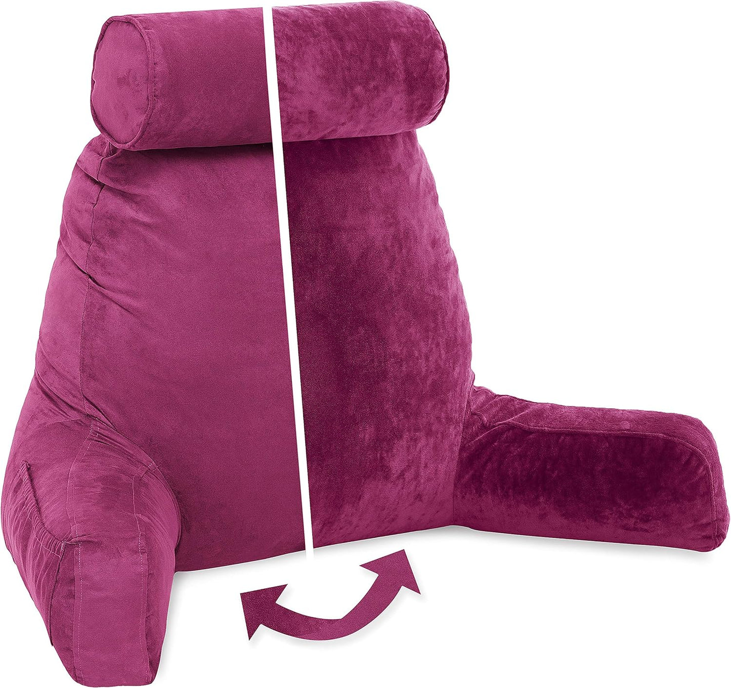 Husband Pillow Black, Original Reading Pillow in Bed Rest Chair, Shredded Memory Foam Large Lounge Cushion Adult Backrest with Arms, Comfy Back Support for Sit Sitting Up, Washable/Removable Cover