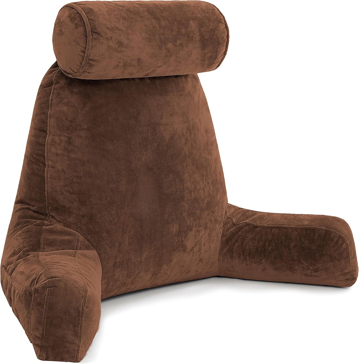 Husband Pillow Black, Original Reading Pillow in Bed Rest Chair, Shredded Memory Foam Large Lounge Cushion Adult Backrest with Arms, Comfy Back Support for Sit Sitting Up, Washable/Removable Cover
