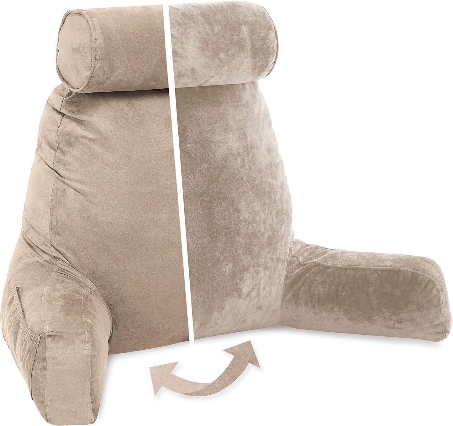 Husband Pillow Black, Original Reading Pillow in Bed Rest Chair, Shredded Memory Foam Large Lounge Cushion Adult Backrest with Arms, Comfy Back Support for Sit Sitting Up, Washable/Removable Cover