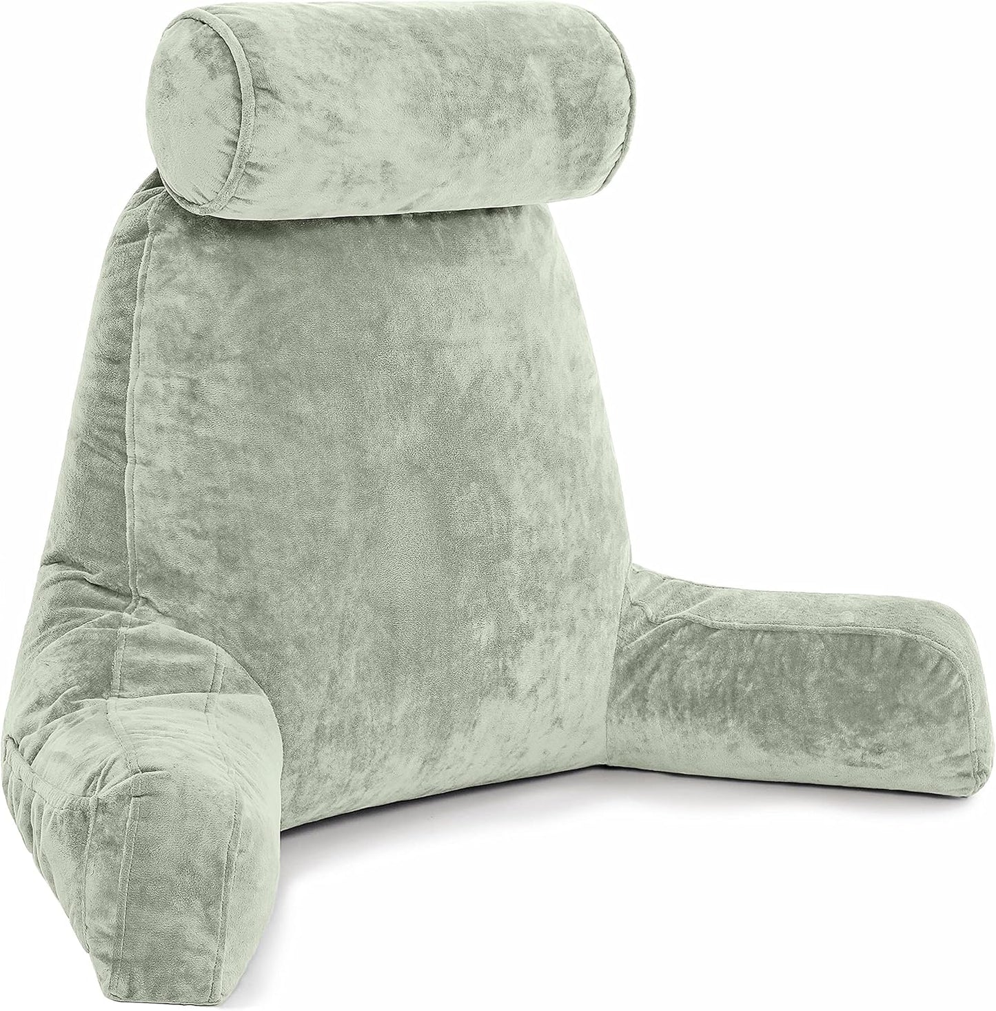 Husband Pillow Black, Original Reading Pillow in Bed Rest Chair, Shredded Memory Foam Large Lounge Cushion Adult Backrest with Arms, Comfy Back Support for Sit Sitting Up, Washable/Removable Cover