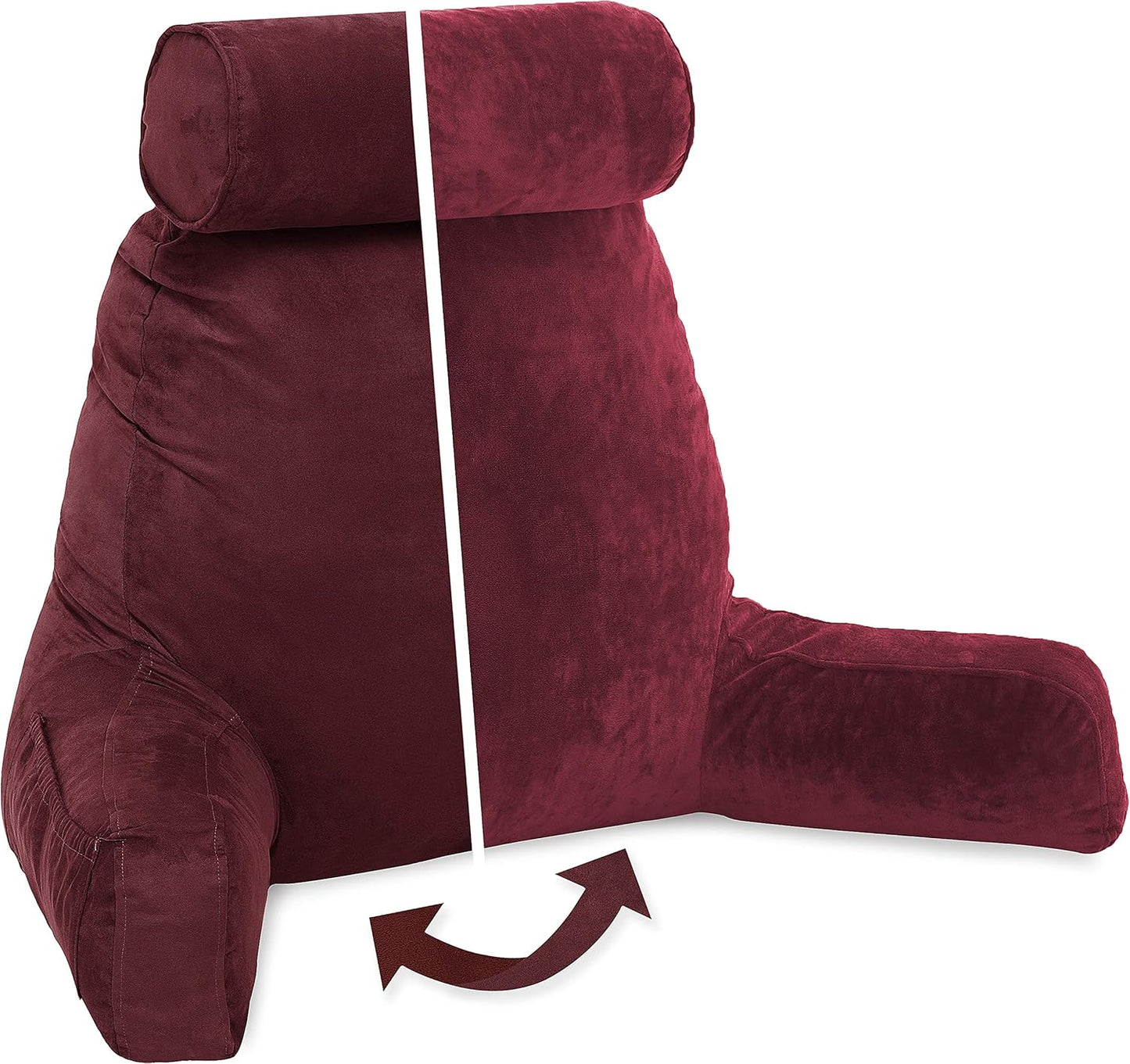 Husband Pillow Black, Original Reading Pillow in Bed Rest Chair, Shredded Memory Foam Large Lounge Cushion Adult Backrest with Arms, Comfy Back Support for Sit Sitting Up, Washable/Removable Cover