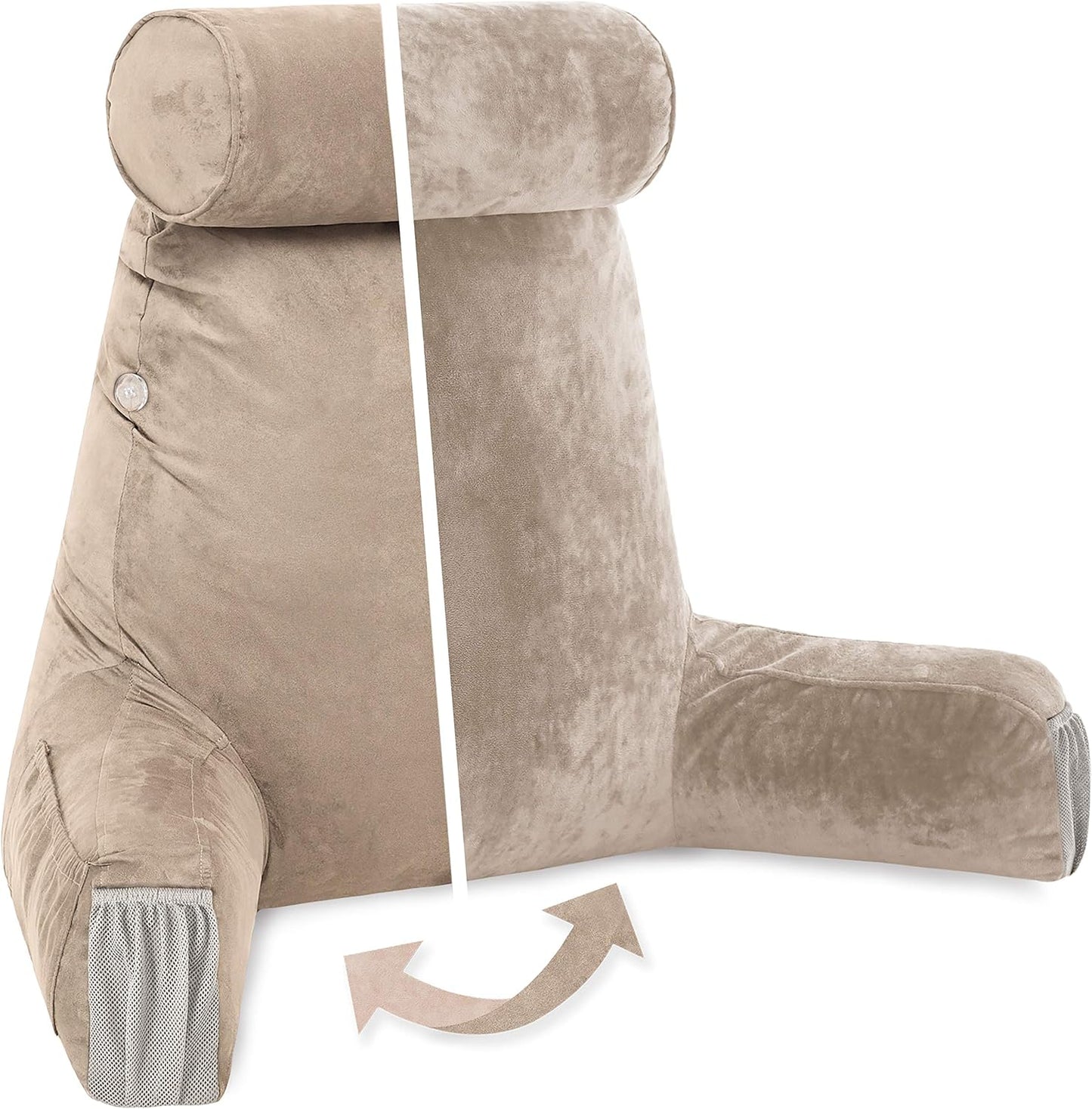 Husband Pillow Black, Original Reading Pillow in Bed Rest Chair, Shredded Memory Foam Large Lounge Cushion Adult Backrest with Arms, Comfy Back Support for Sit Sitting Up, Washable/Removable Cover
