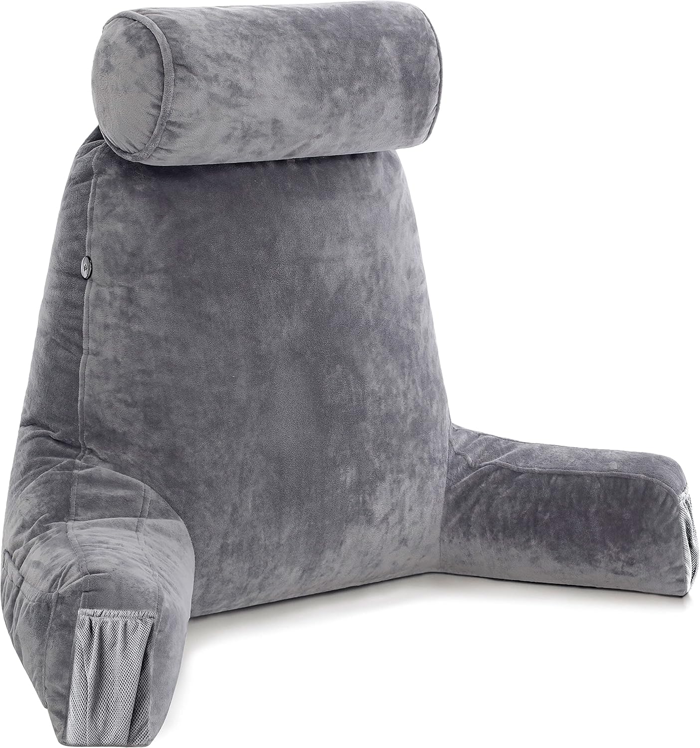 Husband Pillow Black, Original Reading Pillow in Bed Rest Chair, Shredded Memory Foam Large Lounge Cushion Adult Backrest with Arms, Comfy Back Support for Sit Sitting Up, Washable/Removable Cover