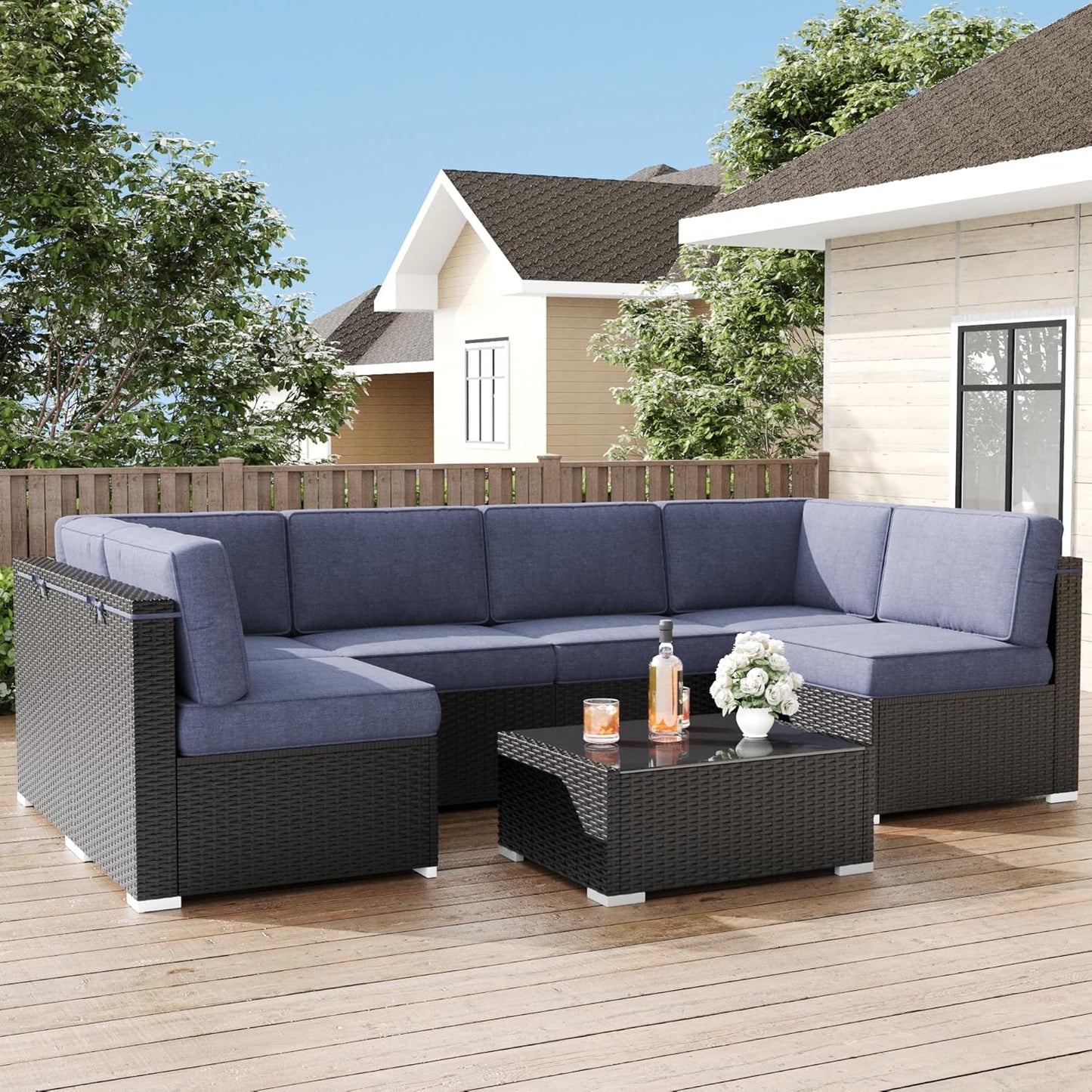 LayinSun Outdoor Furniture Replacement Cushions for 6 Seat Patio Rattan Wicker Sectional Conversation Sofa Set, 14-Piece Cushions Set