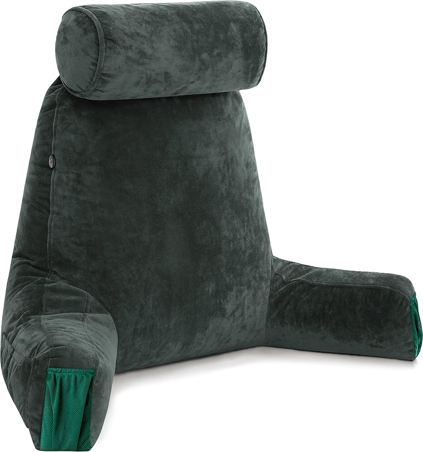 Husband Pillow Black, Original Reading Pillow in Bed Rest Chair, Shredded Memory Foam Large Lounge Cushion Adult Backrest with Arms, Comfy Back Support for Sit Sitting Up, Washable/Removable Cover