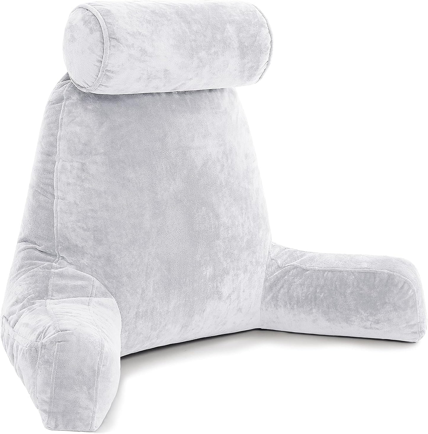 Husband Pillow Black, Original Reading Pillow in Bed Rest Chair, Shredded Memory Foam Large Lounge Cushion Adult Backrest with Arms, Comfy Back Support for Sit Sitting Up, Washable/Removable Cover