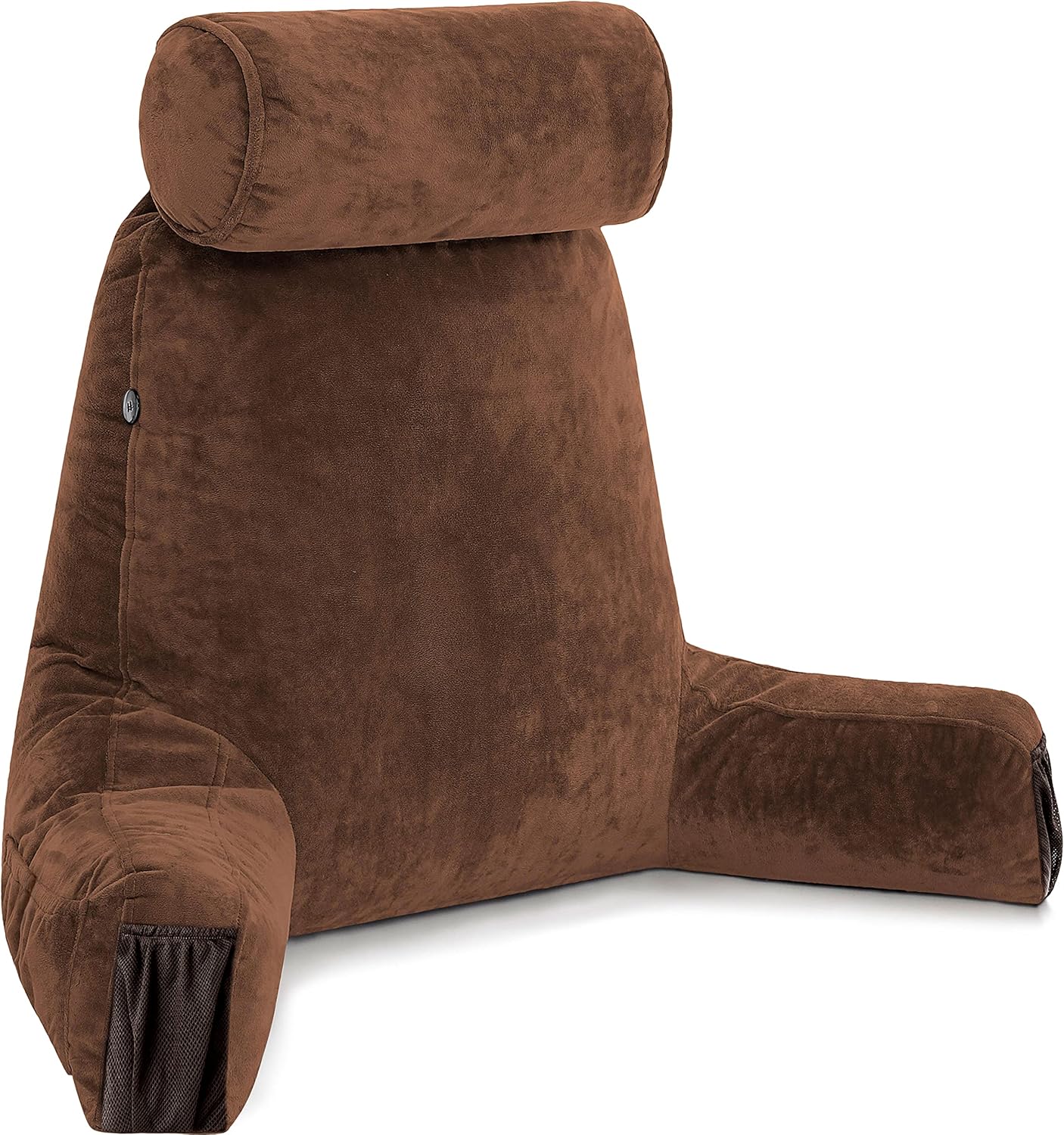 Husband Pillow Black, Original Reading Pillow in Bed Rest Chair, Shredded Memory Foam Large Lounge Cushion Adult Backrest with Arms, Comfy Back Support for Sit Sitting Up, Washable/Removable Cover