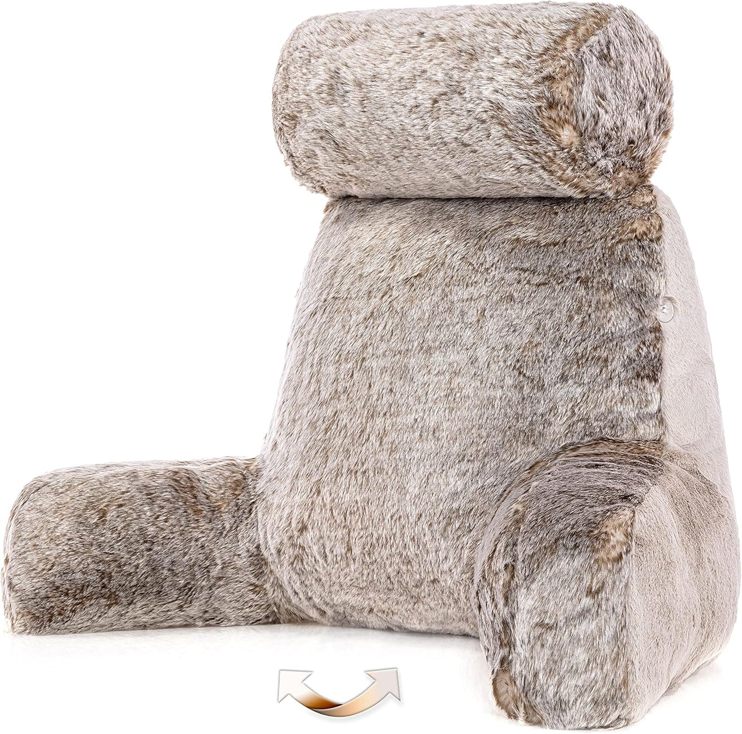 Husband Pillow Black, Original Reading Pillow in Bed Rest Chair, Shredded Memory Foam Large Lounge Cushion Adult Backrest with Arms, Comfy Back Support for Sit Sitting Up, Washable/Removable Cover